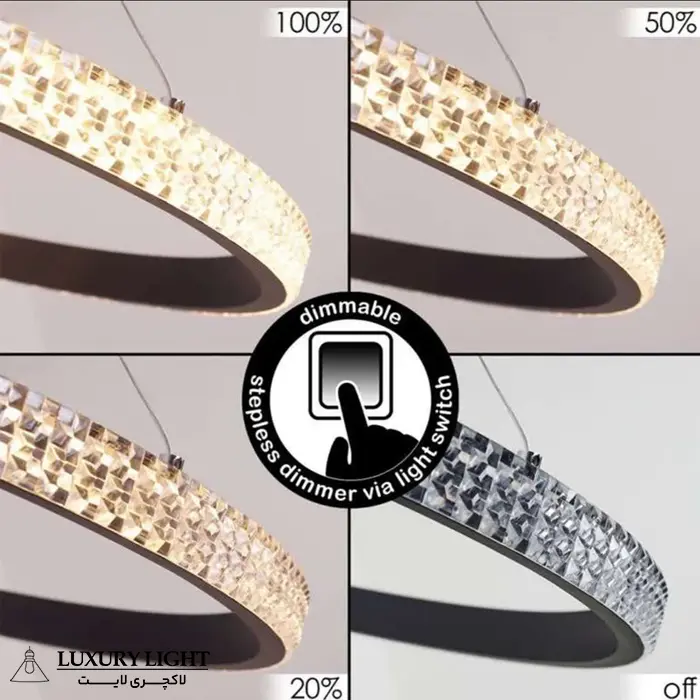 لوستر مدرن اس ام دی SMD خور ریموت دار سه حلقه کریستالی