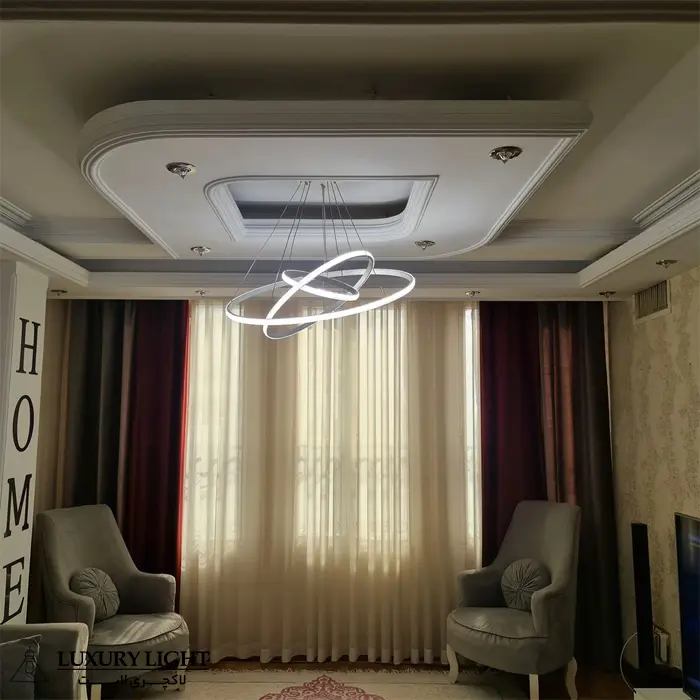 لوستر مدرن اس ام دی SMD خور ریموت دار سه حلقه کریستالی